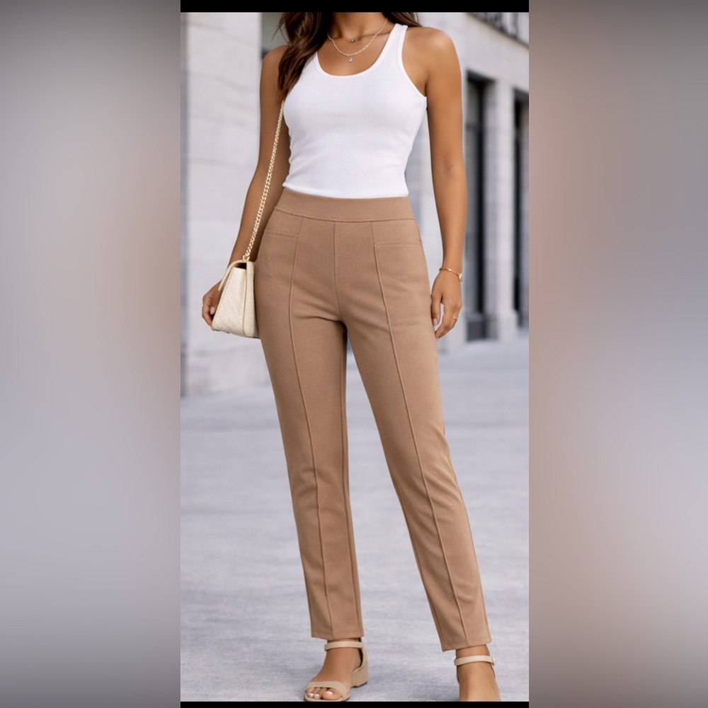 Mossimo Camel Stretch Pants XS Slim Seam Detail Pull On